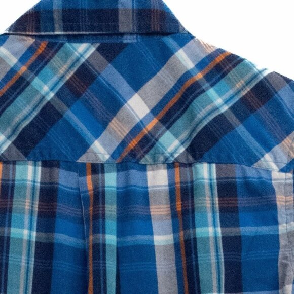 Basic Editions Boys Blue Polyester Button Up Shirt Plaid Flannel Short Sleeve L - Picture 7 of 8